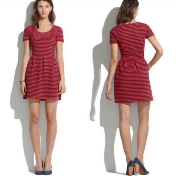 Madewell Dresses & Skirts - Madewell Red and Navy Blue short sleeve skater bistro dress
